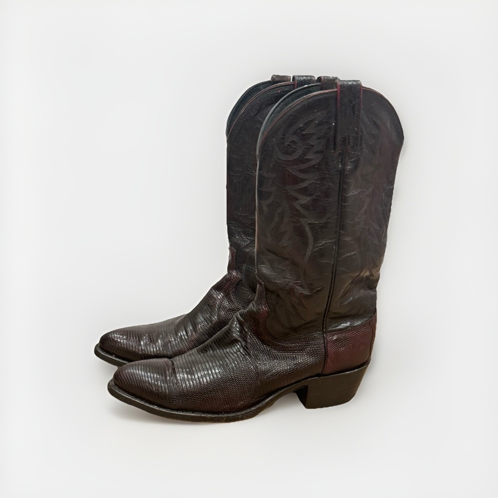 Dan Post TEJU LIZARD WESTERN COWBOY RANCH HAND RODEO Burgundy Leather BOOTS 10 D